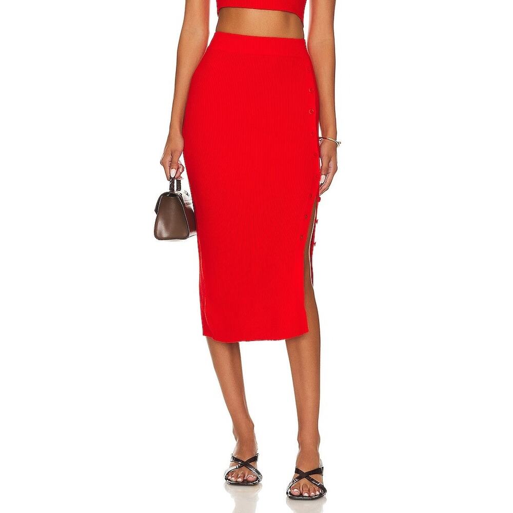 Lita by Ciara NWT Side Button Rib Skirt Fiery Red Size Small MSRP $228